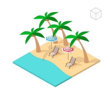 Beyaz Arkaplanda Yüksek Kaliteli Şehir Elementi. Tropik Plaj