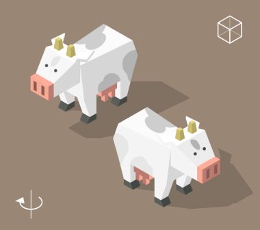 İzole edilmiş Asgari Şehir Elementleri. Karanlık Arkaplanda Gölgeli İnek