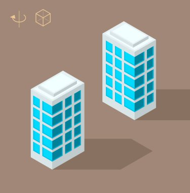 Beyaz Arkaplanda 45 Derece Gölgesi olan Isometric Yüksek Kalite Şehir Elementi. Gökdelen