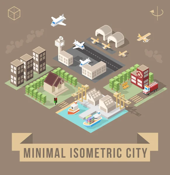 Set Isolated Isometric Minimal City Elements Town Shadows Dark Background — Stock Vector