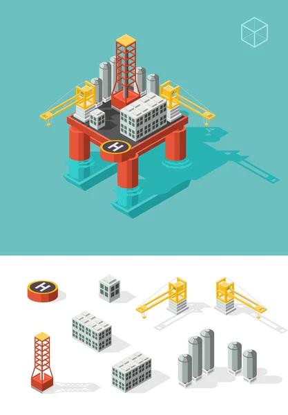 Isometric High Quality City Element White Background Oil Platform — Stock Vector