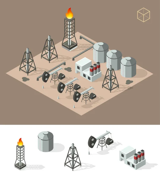 Élément Ville Isométrique Haute Qualité Sur Fond Brun Industrie Des — Image vectorielle