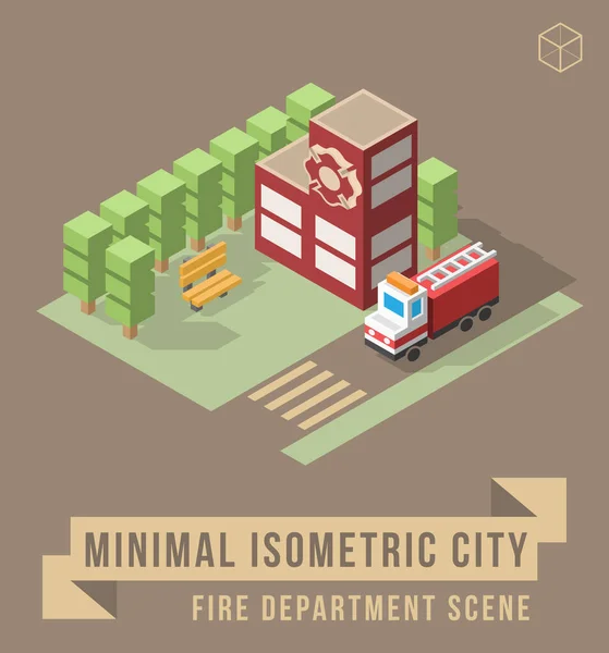 Ensemble Éléments Isolés Ville Minimale Isométrique Caserne Pompiers Avec Ombres — Image vectorielle