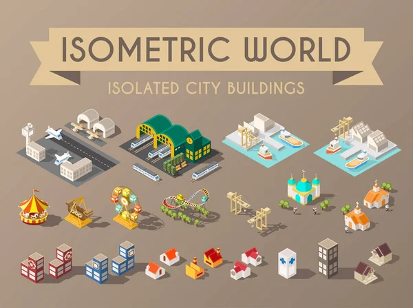 Isometric World Dark Background Set Isolated Minimal City Elements — Stock Vector