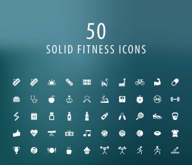 50 Evrensel Fitness Simgesi seti. İzole Elementler