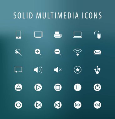 25 Evrensel Çokluortam Simgesi. İzole Elementler.