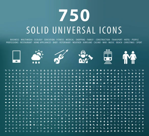 Set Icone Solide Universali Elementi Isolati — Vettoriale Stock