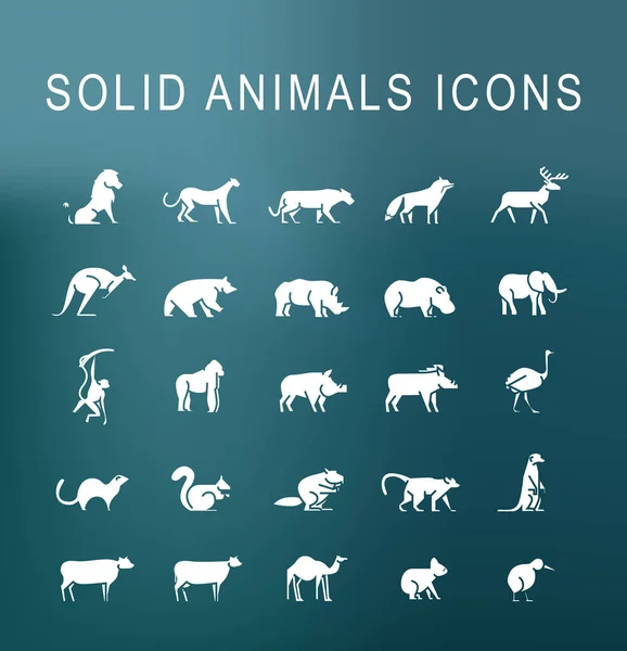 Set Universal Solid Animales Icons Dark Background Unsur Terisolasi - Stok Vektor