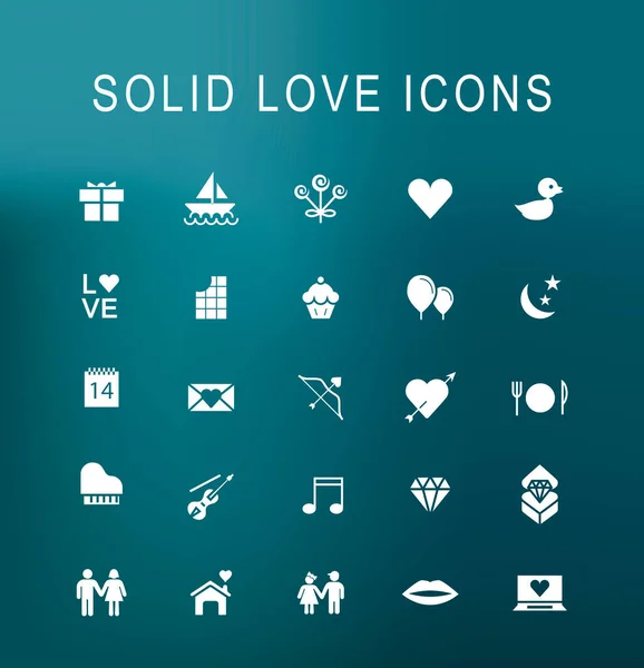 Set Universal Solid Love Icons Dark Background Unsur Terisolasi - Stok Vektor