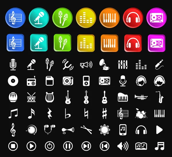 Set Med Standard Kvalitet Musik Ikoner Med Fyrkantiga Och Cirkulära — Stock vektor