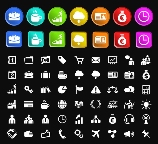 Ensemble Icônes Affaires Qualité Standard Avec Boutons Carrés Circulaires Sur — Image vectorielle