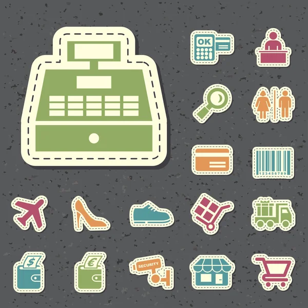 Universal Standard New Color Shopping Icons Paper Cut Stil Auf — Stockvektor