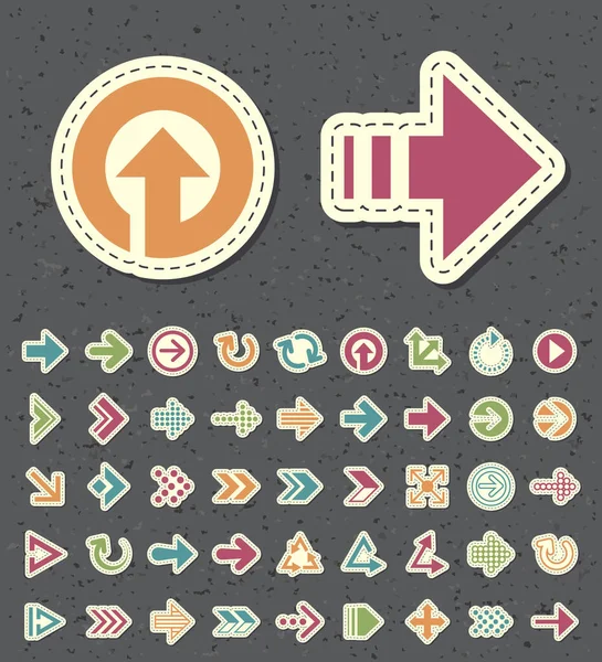 Set Universal Standard New Color Arrows Icons Paper Cut Style — Stock Vector