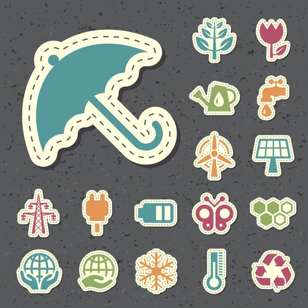 Universele Standaard Nieuwe Kleur Ecologie Pictogrammen Paper Cut Style — Stockvector