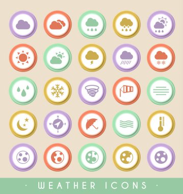 Dairesel Renkli Düğmelerdeki İnce Çizgili Simgeler Evrensel Beyaz Hava Durumu Minimalist 