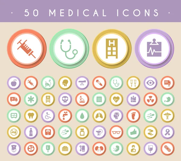 Conjunto Iconos Médicos Calidad Estándar Con Botones Circulares Color — Archivo Imágenes Vectoriales