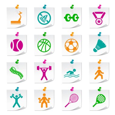 Kare Renkli Not Defteri Düğmelerinde Evrensel Düz Basit Fitness Simgeleri