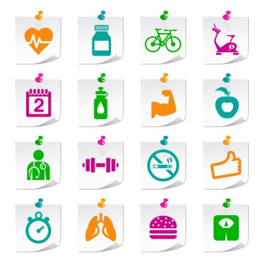 Kare Renkli Not Defteri Düğmelerinde Evrensel Düz Basit Fitness Simgeleri