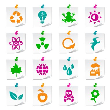 Kare Renkli Not Defteri Düğmelerinde Evrensel Ekoloji Simgeleri