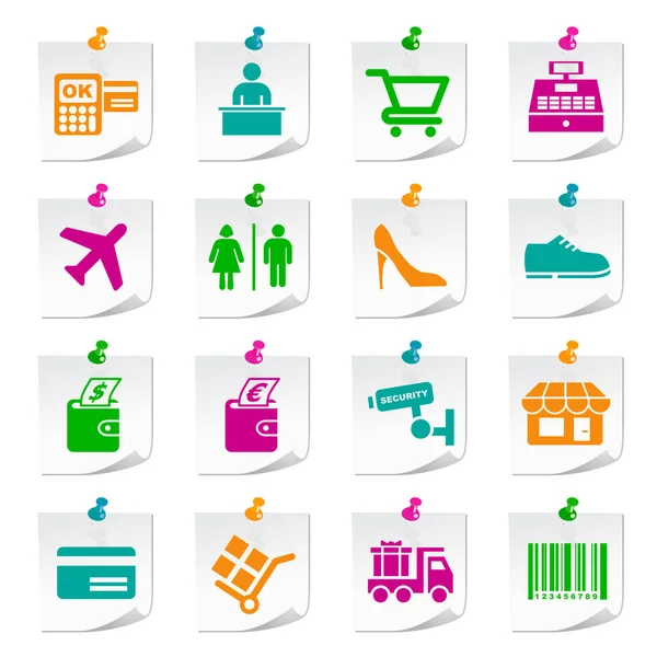 Set Von Universal Flach Simple Minimal Shopping Icons Auf Quadratischen — Stockvektor