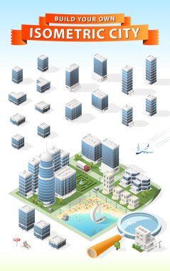 Kendi Isometric şehrini kur. Vektör Ögeleri.