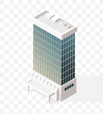 Arka planda Gölgeler olan Isometric Yüksek Kaliteli Şehir Binası. İzole Vektör Elementleri