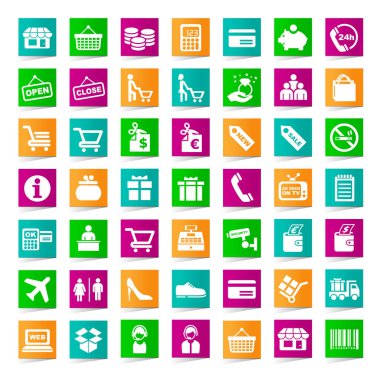 45 Alışveriş Simgesi Kümesi Beyaz Arkaplanda Modern Düğmeler.