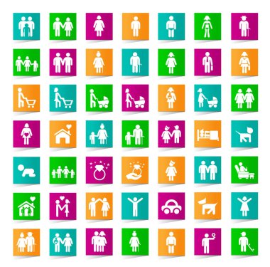 45 Aile Simgesi Beyaz Arkaplanda Modern Düğmeler.