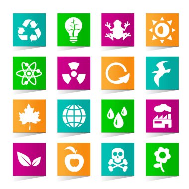Kare Renkli Düğmelerde Evrensel Ekoloji Simgeleri