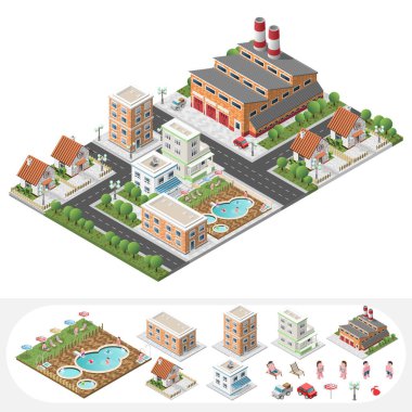 Şeffaf Arkaplanda İzole Yüksek Kalite Isometric Şehir Elementleri