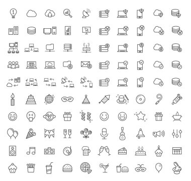 Beyaz Arkaplanda Yüksek Kalite Evrensel Standart Basit Beyaz İnce Çizgi Ağı, Teknoloji, Analiz ve Parti Siyah Simgeleri 