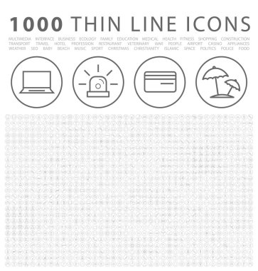Çembersel düğmelerdeki 1000 adet izole edilmiş Modern Basit Siyah Simge seti. Beyaz Arkaplanda Vektör Elementleri.