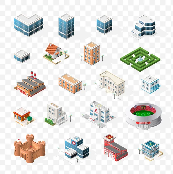 2007 Set Realistic Isometric High Quality City Element Map 건물들 — 스톡 벡터