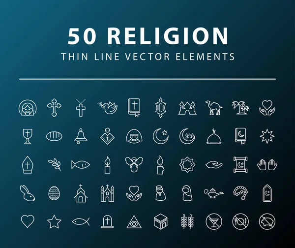 Набір Мінімальних Піктограм Релігії Тонкої Лінії Темному Тлі Ізольовані Векторні — стоковий вектор