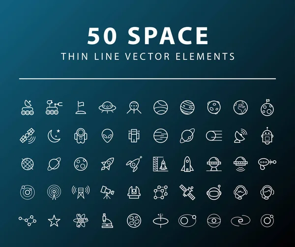 Conjunto Iconos Espaciales Línea Delgada Mínima Sobre Fondo Oscuro Elementos — Archivo Imágenes Vectoriales