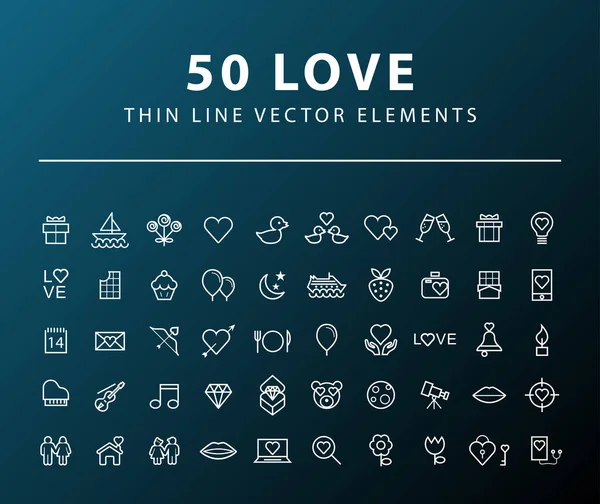 Set Minimal Thin Line White Love Icons Black Background Изолированные — стоковый вектор