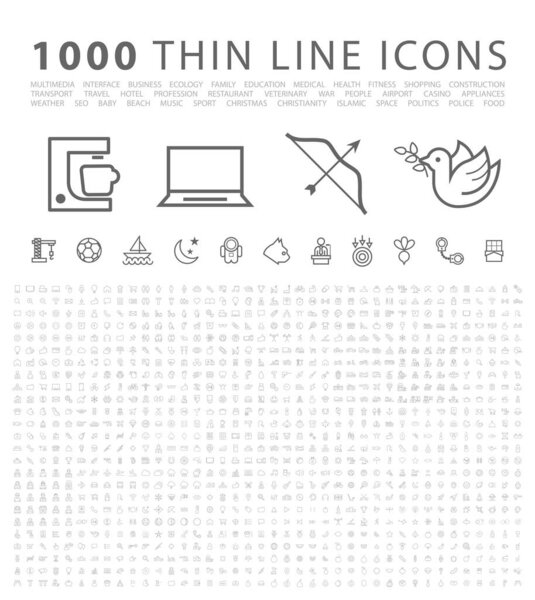 Набор из 1000 Isolated Modern Simple Elegant Black Icons. Векторные элементы на белом фоне.