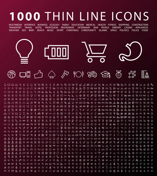 Set 1000 Iconos Negros Elegantes Simples Minimales Aislados Elementos Vectoriales — Vector de stock