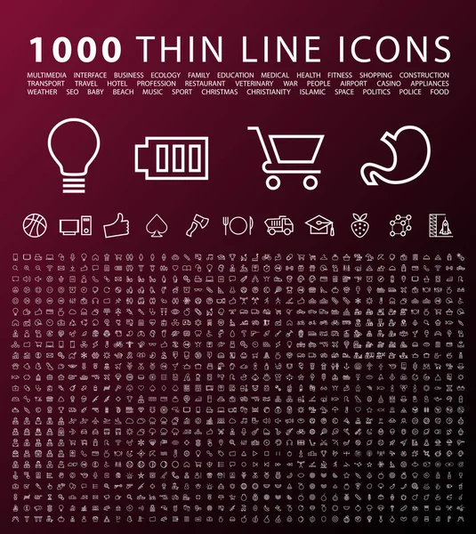 Set 1000 Iconos Negros Elegantes Simples Minimales Aislados Elementos Vectoriales — Archivo Imágenes Vectoriales