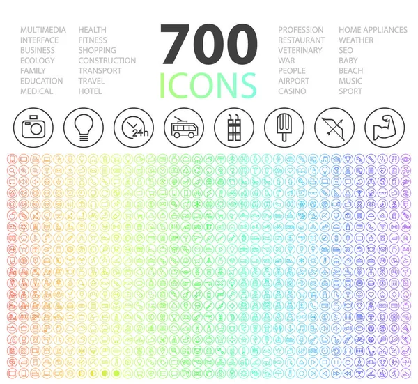 Conjunto 700 Iconos Línea Delgada Elegantes Modernos Aislados Universales Mínimos — Vector de stock