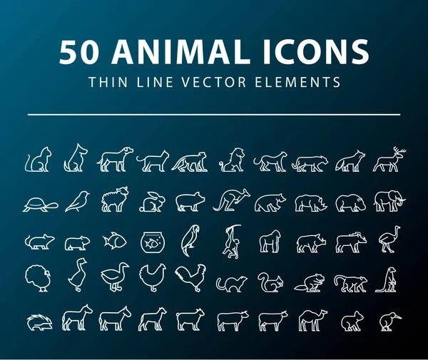 Conjunto Iconos Animales Mínimos Sobre Fondo Oscuro Elementos Vectoriales Aislados — Archivo Imágenes Vectoriales