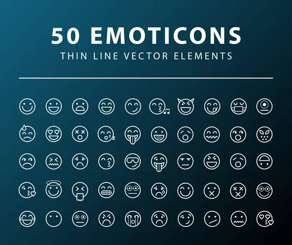 Set Emoticones Línea Mínima Delgada Sobre Fondo Oscuro Elementos Vectoriales — Vector de stock
