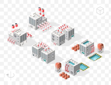 Şeffaf Arkaplanda 45 Derece Gölgesi olan Isometric Yüksek Kalite Şehir Elementi. Fabrika.