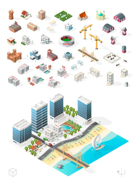 Build Your Own Isometric City Изолированные Векторные Элементы Белом Фоне — стоковый вектор