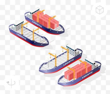 İzole edilmiş Yüksek Kalite Isometric Şehir Elementleri. Şeffaf Arkaplanda Gölgeli Konteynır Gemisi