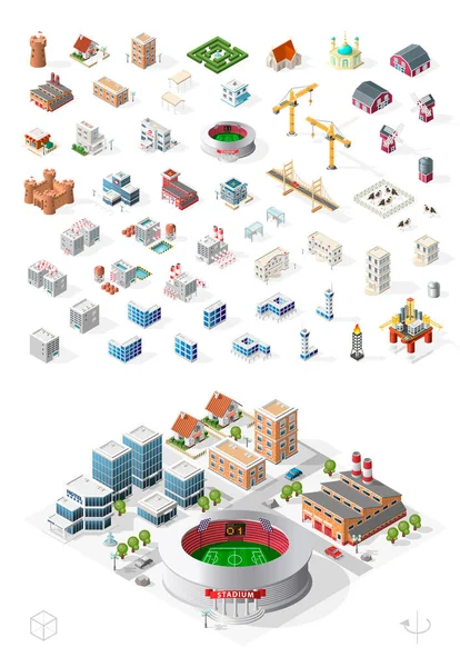 Bauen Sie Ihre Eigene Isometrische Stadt Vektorelemente — Stockvektor