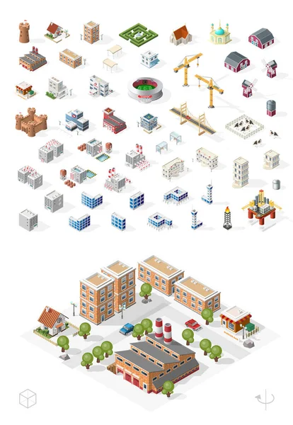 Construye Propia Ciudad Isométrica Elementos Vectoriales — Archivo Imágenes Vectoriales