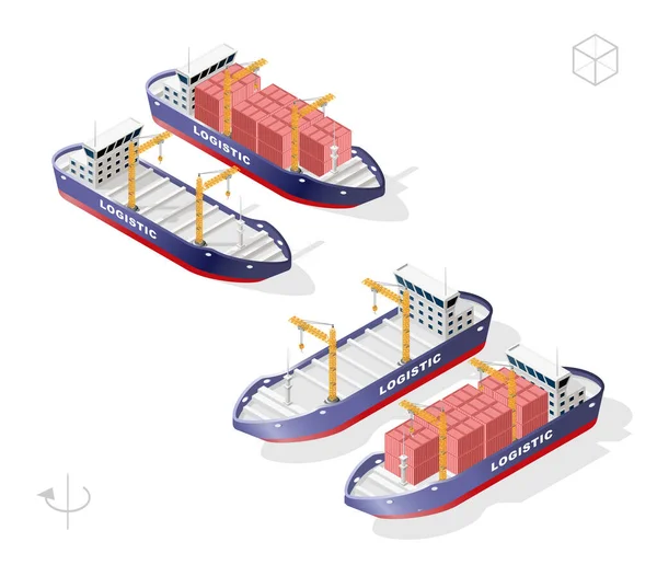 Set Elemente Izolate Înaltă Calitate Isometric City Navă Containere Umbre — Vector de stoc