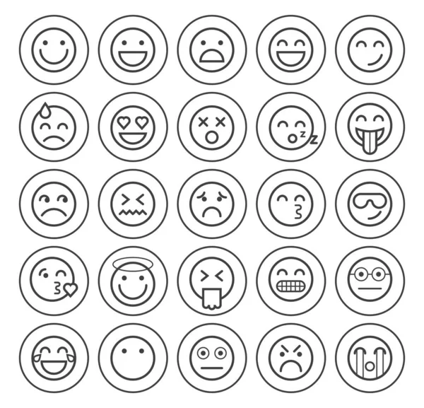 Conjunto Emoticones Línea Delgada Blanca Simple Estándar Universal Calidad Círculos — Archivo Imágenes Vectoriales