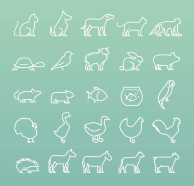 Renk Arkaplan Üzerinde Kaliteli Evrensel Standart Basit Beyaz İnce Çizgi Hayvanları 